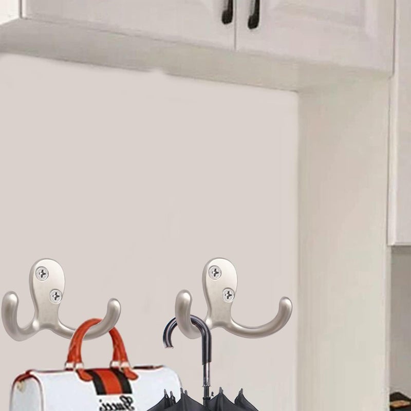 MsBong 10pcs Coat Hooks Hardware, Wall Hooks Heavy Duty Hooks for Hanging Coats Double No Rust Hook Wall Mounted for Key, Towel, Bags, Cup, Hat (Silvery) - Image 4